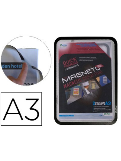 Marco porta anuncios tarifold magneto din a3 con 4 bandas magneticas en el dorso color negro pack de 2 unidades