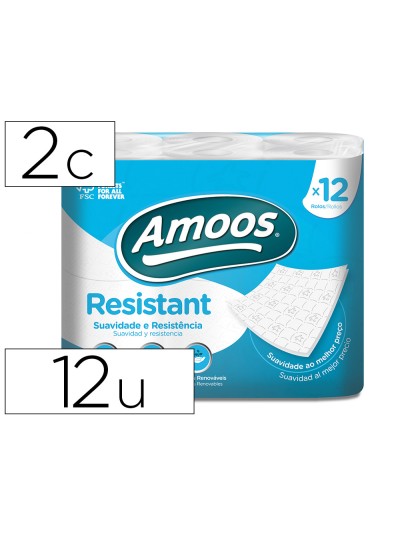 Papel higienico amoos 2 capas 100 mm diametro x 87 mm alto paquete de 12 rollos