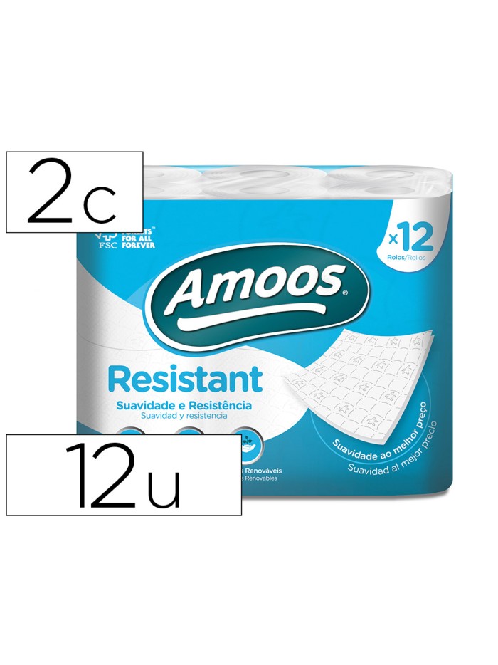 Papel higienico amoos 2 capas 100 mm diametro x 87 mm alto paquete de 12 rollos Papel higienico amoos 2 capas 100 mm diametro x 87 mm alto paquete de 12 rollos