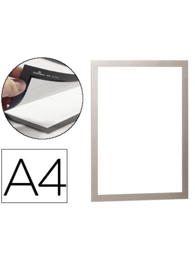 Marco porta anuncios durable magnetico din a4 dorso adhesivo removible color plata pack de 2 unidades