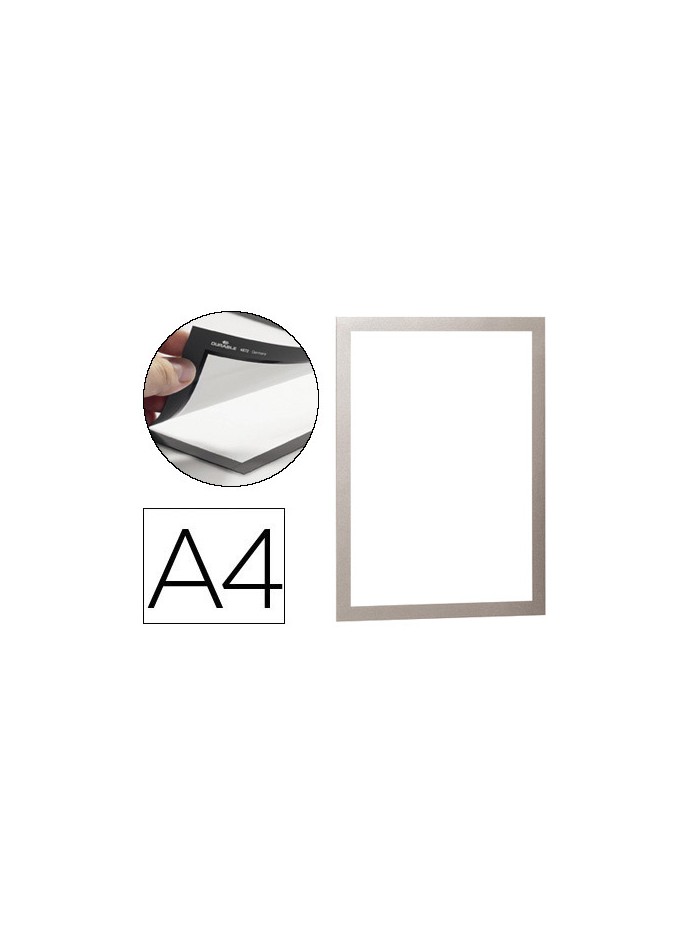 Marco porta anuncios durable magnetico din a4 dorso adhesivo removible color plata pack de 2 unidades Marco porta anuncios durable magnetico din a4 dorso adhesivo removible color plata pack de 2 unidades