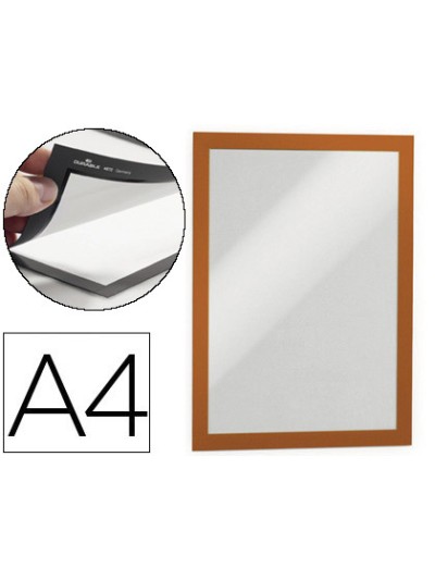 Marco porta anuncios durable magnetico din a4 dorso adhesivo removible color naranja pack de 2 unidades