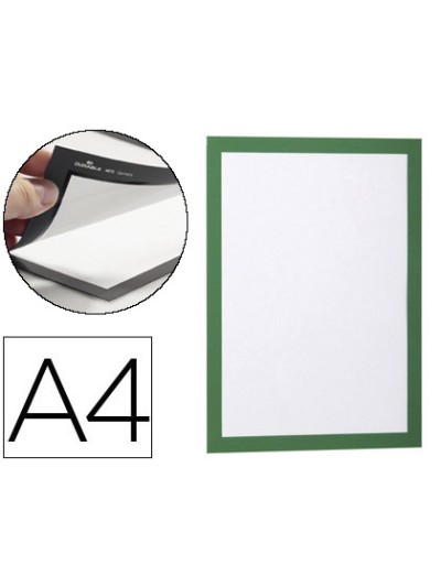 Marco porta anuncios durable magnetico din a4 dorso adhesivo removible color verde pack de 2 unidades