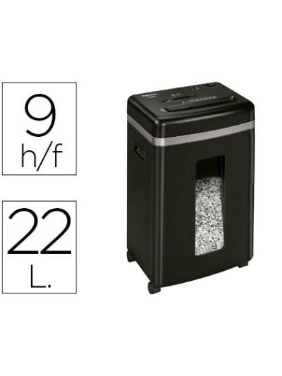 Destructora de documentos fellowes 450m capacidad de corte 9 hojas destruye grapas clips tarjetas y cd 22 litros