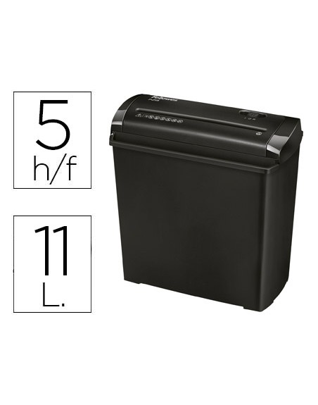 Destructora de documentos fellowes p-25s capacidad de corte 5 hojas corte en tiras papelera 11 litros