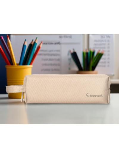 Estuche portatodo liderpapel classic rectangular con asa 210x70mm crema