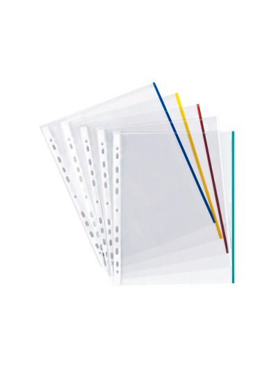 Funda multitaladro q-connect din a4 70 mc cristal con borde colores surtidos bolsa de 25 unidades