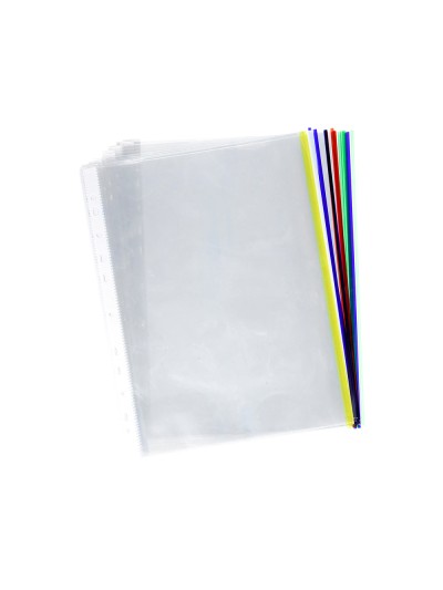 Funda multitaladro q-connect din a4 70 mc cristal con borde colores surtidos bolsa de 25 unidades
