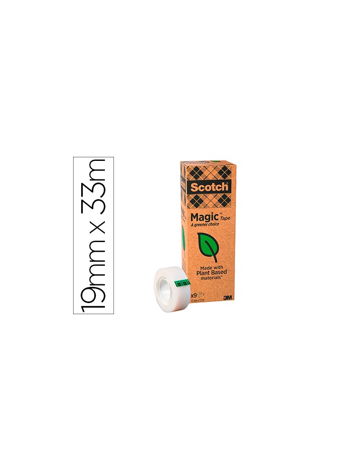 Cinta adhesiva scotch magic invisible eco 33 mt x 19 mm pack de 9 unidades Cinta adhesiva scotch magic invisible eco 33 mt x 19 mm pack de 9 unidades