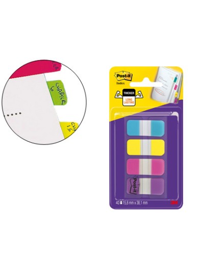 Banderitas separadoras rigidas dispensador 4 colores amarillo azul rosa y violeta post-it index 676-aypv-eu