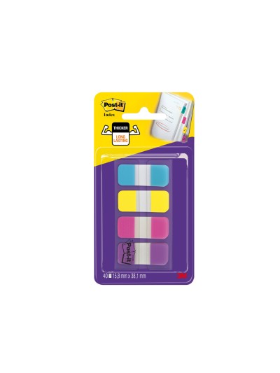 Banderitas separadoras rigidas dispensador 4 colores amarillo azul rosa y violeta post-it index 676-aypv-eu