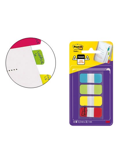 Banderitas separadoras rigidas dispensador 4 colores amarillo azul lima y rojo post-it index 676-alyr-eu