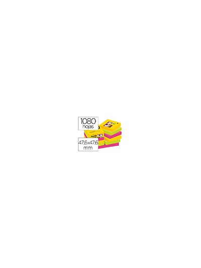Bloc de notas adhesivas quita y pon post-it super sticky 47,6x47,6 mm con 90 hojas pack de 12 bloc colores