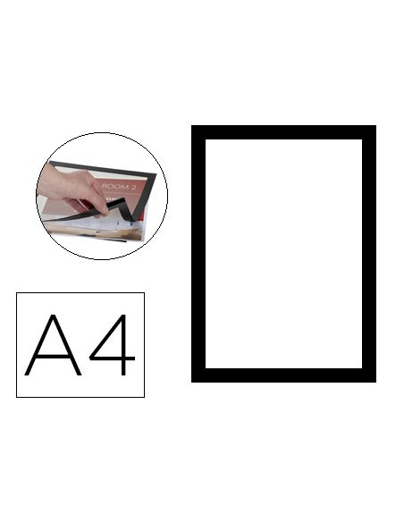 Marco porta anuncios q-connect magneto din a4 dorso adhesivo removible color negro pack de 2 unidades