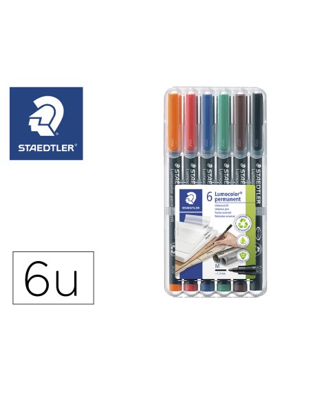 Rotulador staedtler lumocolor retroproyeccion punta de fibra permanente 317 wp estuche 6 colores punta media