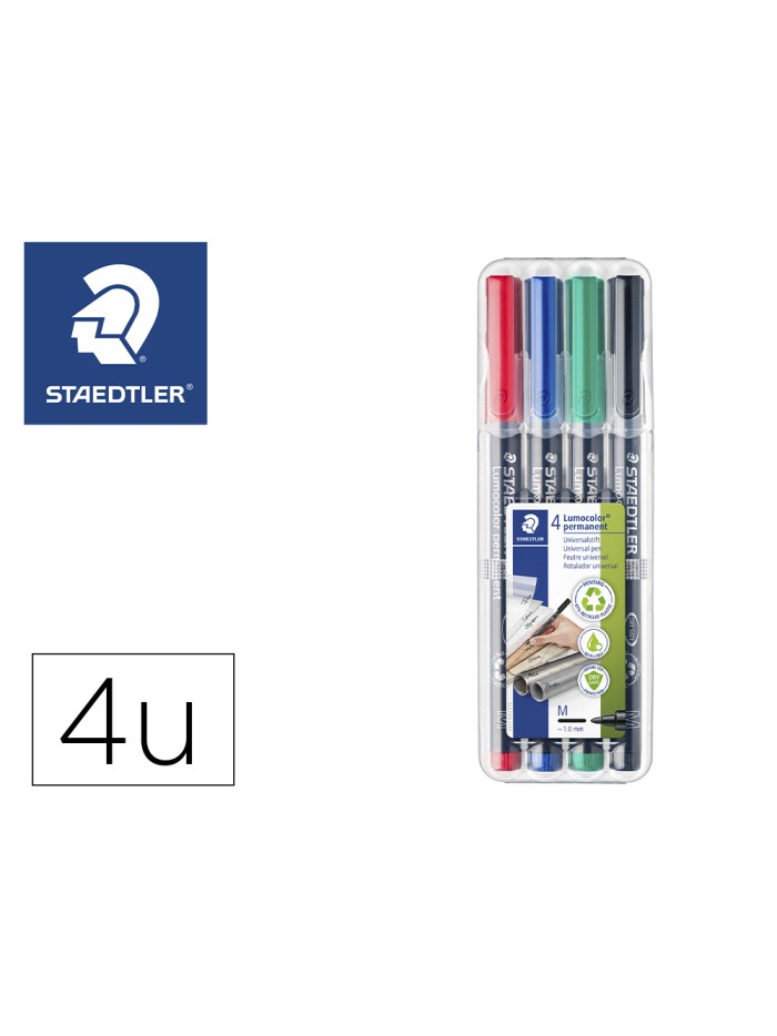 Rotulador staedtler lumocolor retroproyeccion punta de fibra permanente 317 wp estuche 4 colores punta media Rotulador staedtler lumocolor retroproyeccion punta de fibra permanente 317 wp estuche 4 colores punta media