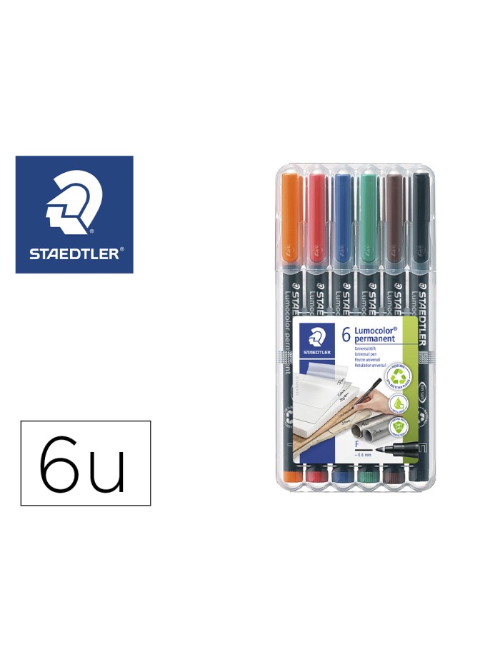 Rotulador staedtler lumocolor retroproyeccion punta de fibra permanente 318 wp estuche 6 colores punta fina Rotulador staedtler lumocolor retroproyeccion punta de fibra permanente 318 wp estuche 6 colores punta fina