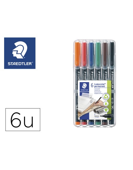 Rotulador staedtler lumocolor retroproyeccion punta de fibra permanente 318 wp estuche 6 colores punta fina