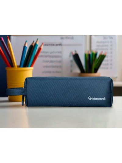 Estuche portatodo liderpapel classic rectangular con asa 210x70mm azul marino