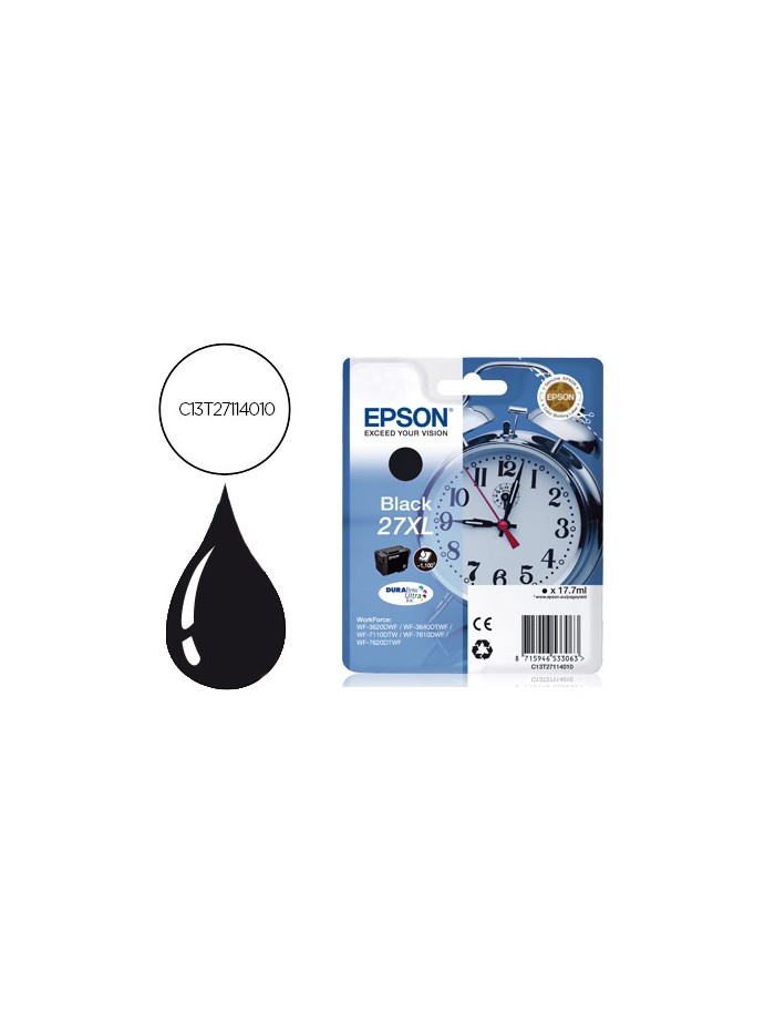 Ink-jet epson 27xl wf 3620 / 3640 / 7110 / 7610 / 7620 negro -1.100 pag- Ink-jet epson 27xl wf 3620 / 3640 / 7110 / 7610 / 7620 negro -1.100 pag-