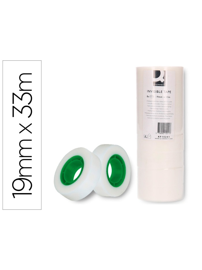 Cinta adhesiva q-connect invisible 33 mt x 19 mm pack de 8 unidades Cinta adhesiva q-connect invisible 33 mt x 19 mm pack de 8 unidades