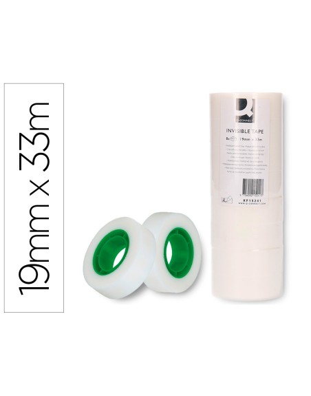 Cinta adhesiva q-connect invisible 33 mt x 19 mm pack de 8 unidades