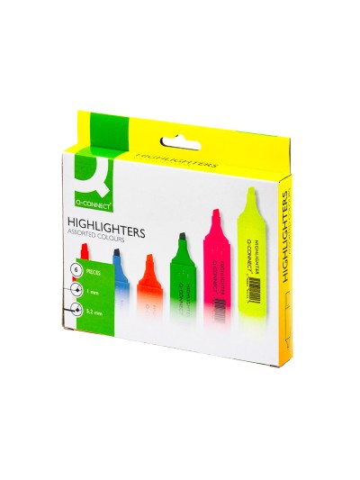 Rotulador q-connect fluorescente punta biselada caja de 6 unidades colores surtidos