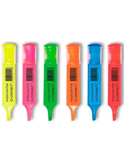 Rotulador q-connect fluorescente punta biselada caja de 6 unidades colores surtidos