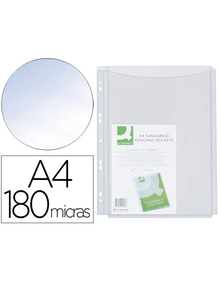 Funda multitaladro q-connect con fuelle din a4 pvc 180 mc bolsa de 5 unidades