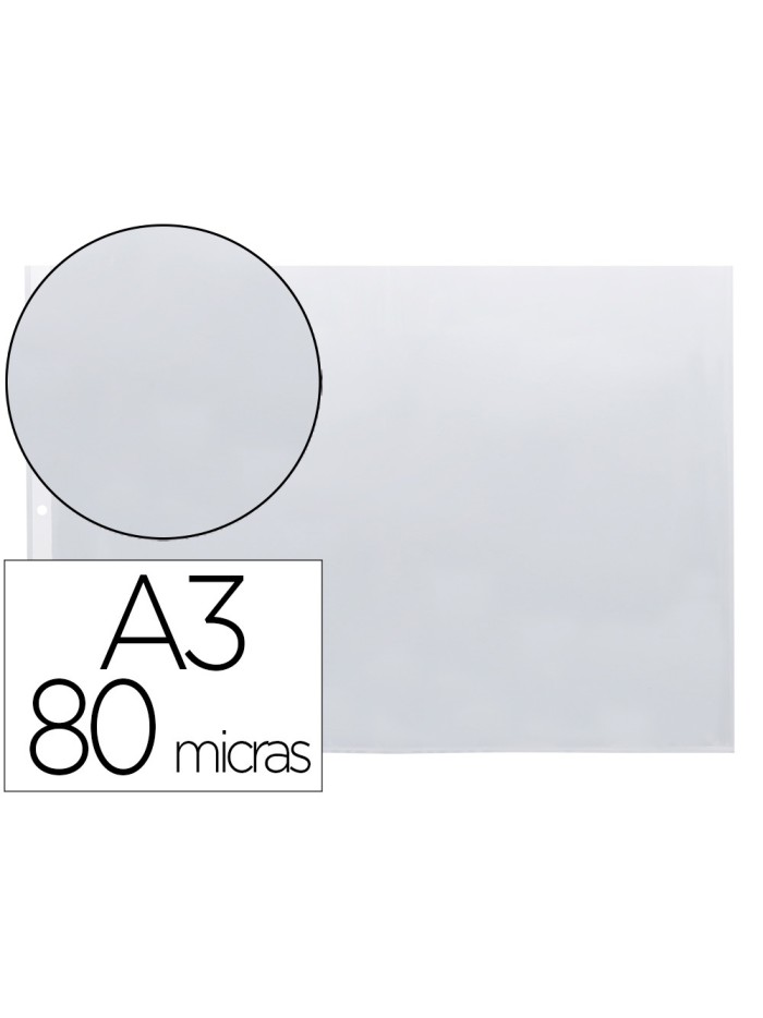 Funda multitaladro q-connect din a3 apaisada 80 micras cristal con apertura superior - bolsa de 10 Funda multitaladro q-connect din a3 apaisada 80 micras cristal con apertura superior - bolsa de 10