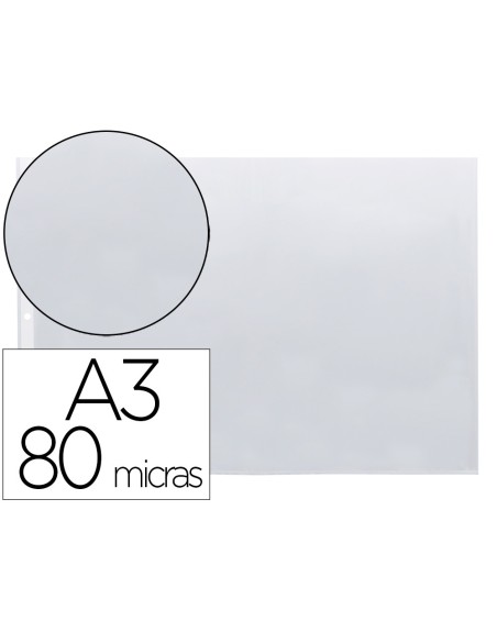 Funda multitaladro q-connect din a3 apaisada 80 micras cristal con apertura superior - bolsa de 10
