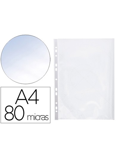 Funda multitaladro q-connect din a4 80 micras cristal bolsa de 25 unidades con apertura superior y lateral izquierda