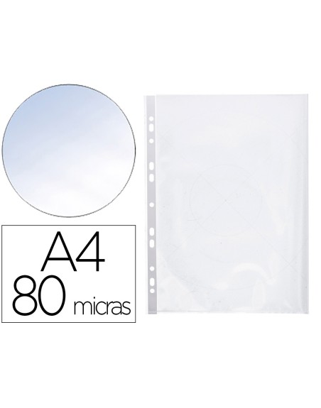 Funda multitaladro q-connect din a4 80 micras cristal bolsa de 25 unidades con apertura superior y lateral izquierda
