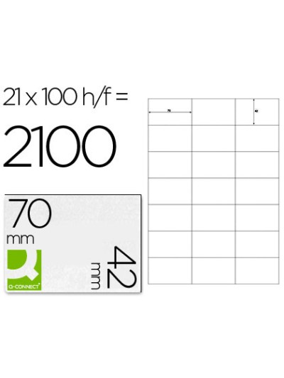 Etiqueta adhesiva q-connect kf10648 tamaño 70x42 mm fotocopiadora laser ink-jet caja con 100 hojas din a4