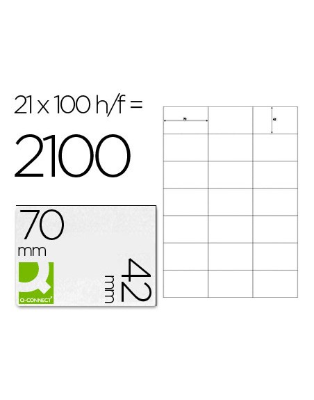 Etiqueta adhesiva q-connect kf10648 tamaño 70x42 mm fotocopiadora laser ink-jet caja con 100 hojas din a4