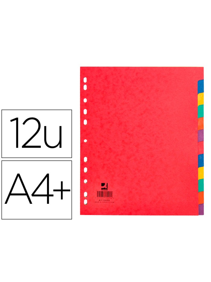 Separador q-connect cartulina brillo juego de 12 separadores din a4+ Separador q-connect cartulina brillo juego de 12 separadores din a4+