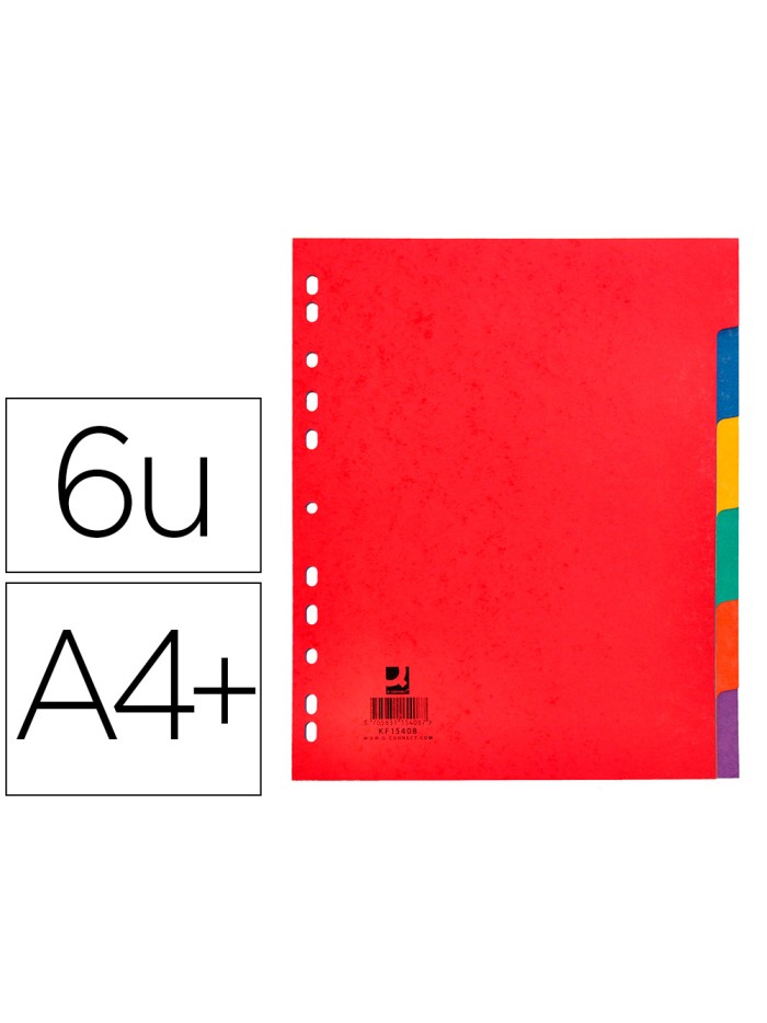 Separador q-connect cartulina brillo juego de 6 separadores din a4+ multitaladro