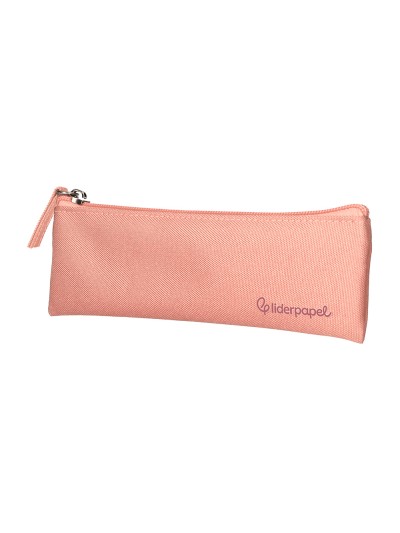 Estuche portatodo liderpapel plano estrecho una cremallera 200x60 mm rosa melocoton