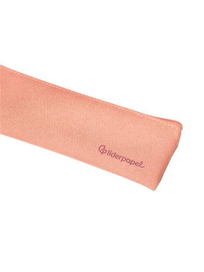 Estuche portatodo liderpapel plano estrecho una cremallera 200x60 mm rosa melocoton