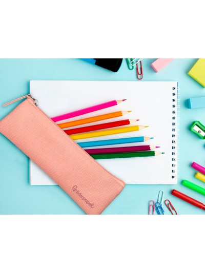 Estuche portatodo liderpapel plano estrecho una cremallera 200x60 mm rosa melocoton