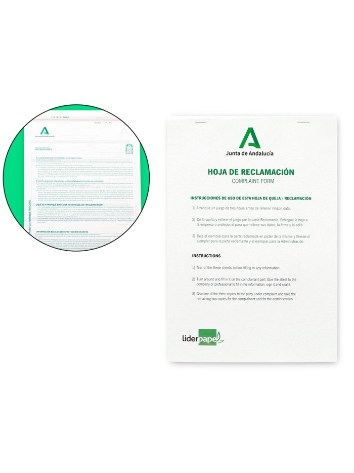 Libro liderpapel hojas de reclamaciones junta de andalucia din a4 25 juegos original + 2 copias Libro liderpapel hojas de reclamaciones junta de andalucia din a4 25 juegos original + 2 copias