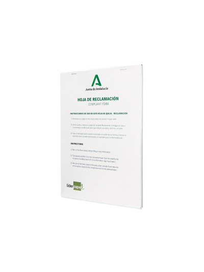 Libro liderpapel hojas de reclamaciones junta de andalucia din a4 25 juegos original + 2 copias