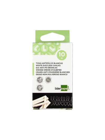 Tiza blanca antipolvo liderpapel caja de 10 unidades