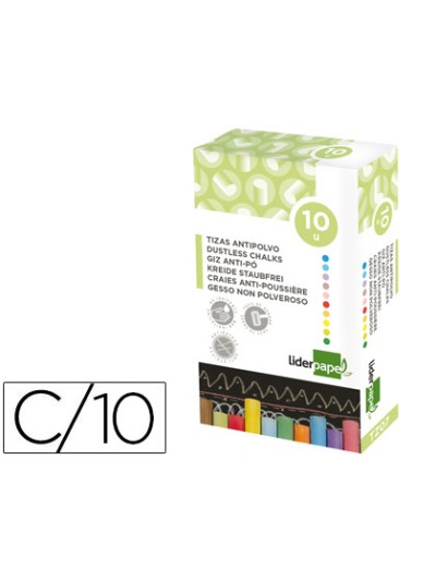 Tiza color antipolvo liderpapel caja de 10 unidades colores surtidos