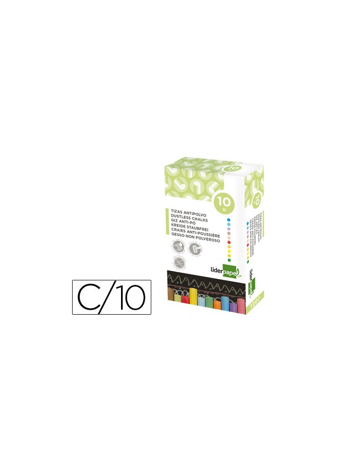 Tiza color antipolvo liderpapel caja de 10 unidades colores surtidos Tiza color antipolvo liderpapel caja de 10 unidades colores surtidos
