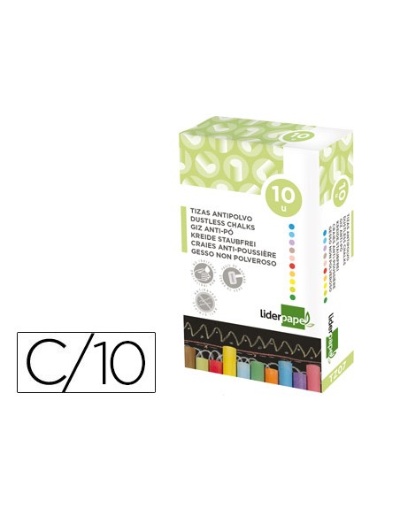 Tiza color antipolvo liderpapel caja de 10 unidades colores surtidos
