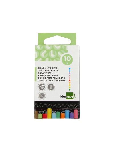 Tiza color antipolvo liderpapel caja de 10 unidades colores surtidos