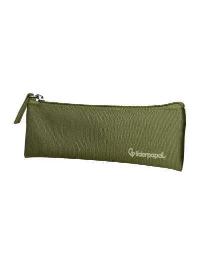 Estuche portatodo liderpapel plano estrecho una cremallera 200x60 mm verde militar