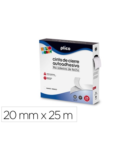 Cinta de cierre adhesiva plico velcro blanco 20mm x 25m