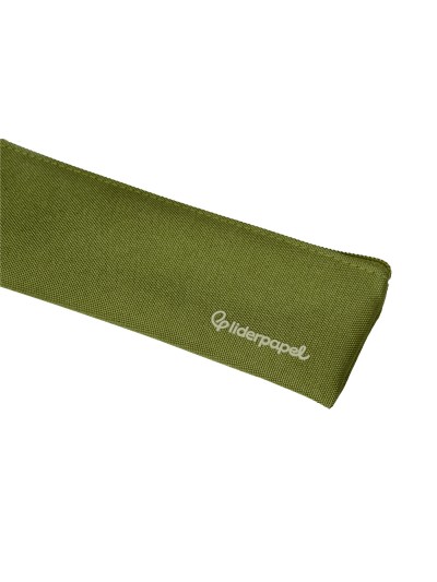 Estuche portatodo liderpapel plano estrecho una cremallera 200x60 mm verde militar